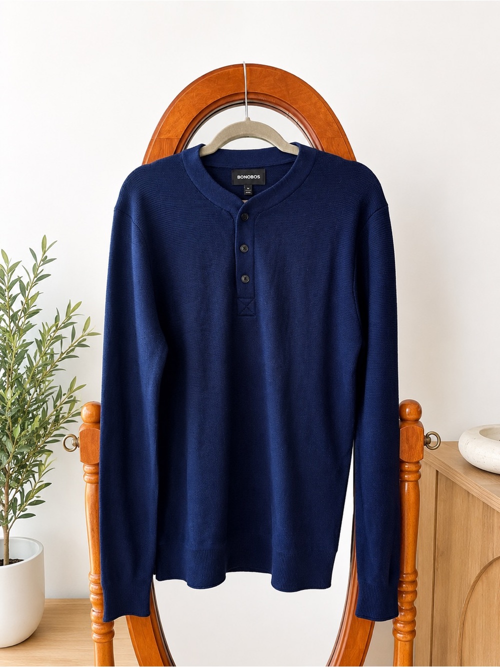 Bonobos Dark Navy Slim Crewneck Sweater 100% Merino Wool